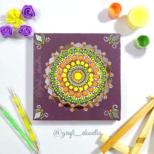 Purple dot art canvas with mirror work