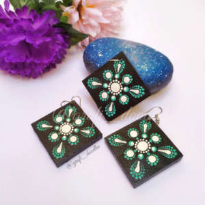 Dot art hand painted jewellery set by grafi doodles yellow