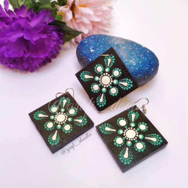 Dot art hand painted jewellery set by grafi doodles yellow