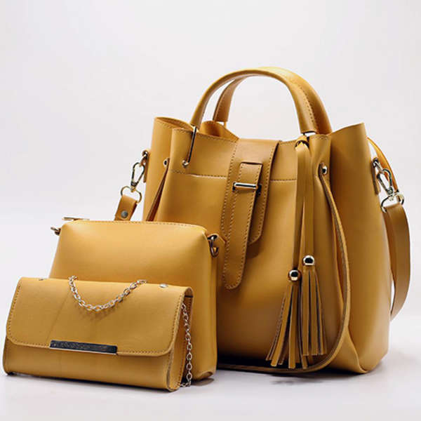 Set Of 3 Mustard Handbags