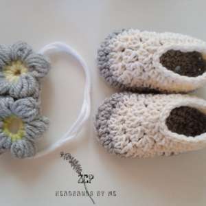 White Crochet Shoes With Headband