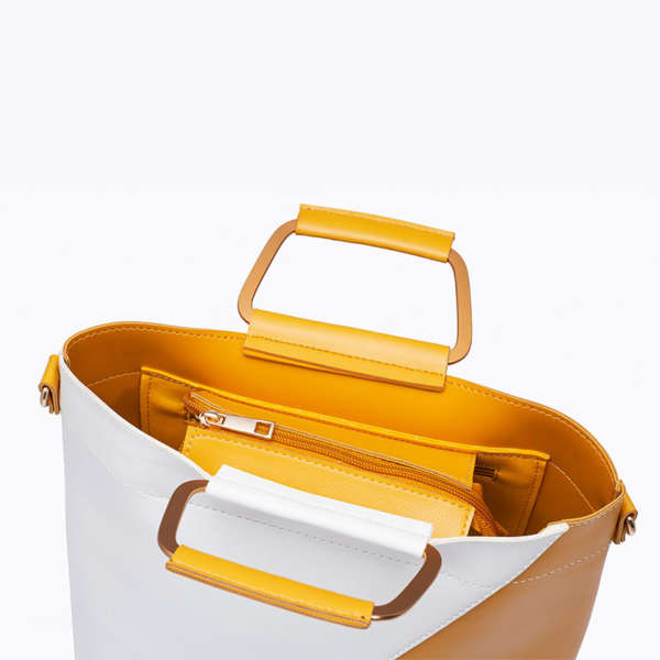 Classio - White+Mustard Double Handle Bag