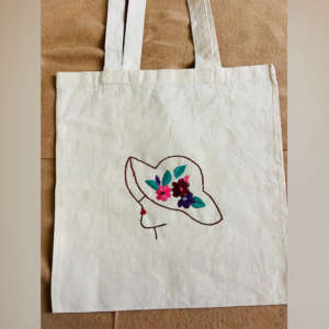 Girl In A Hat Embroidered Tote Bag