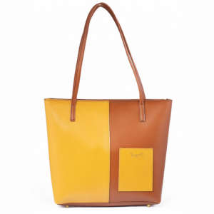 Mustard + Brown Double Handle Tote Bag