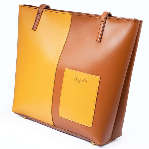 Mustard + Brown Double Handle Tote Bag