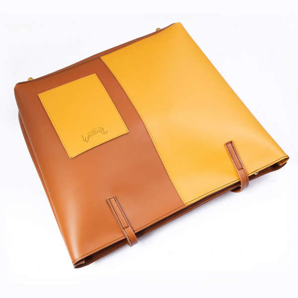 Mustard + Brown Double Handle Tote Bag