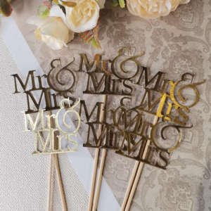 Golden Mr. And Mrs. Cake Topper