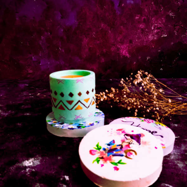 Geometrical Pattern - Handpainted Concrete Scented Candle