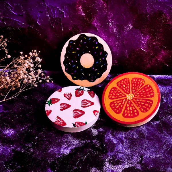 Fruit Set - Set of 3 Handpainted Concrete Coasters