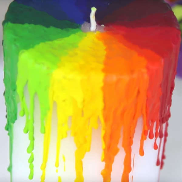Rainbow Drip Pillar Candle