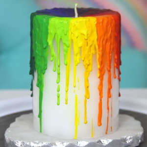 Rainbow Drip Pillar Candle