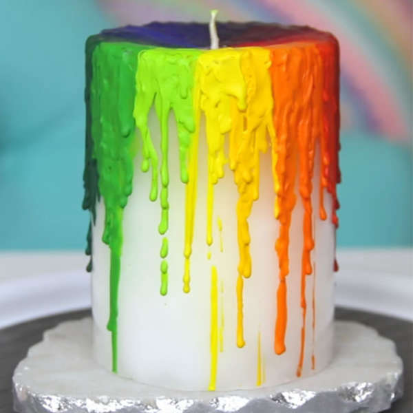 Rainbow Drip Pillar Candle