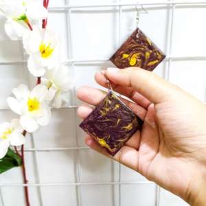 Plum and golden marble Earrings by Grafi Doodles