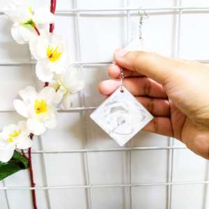 White and silver marble Earrings by Grafi Doodles