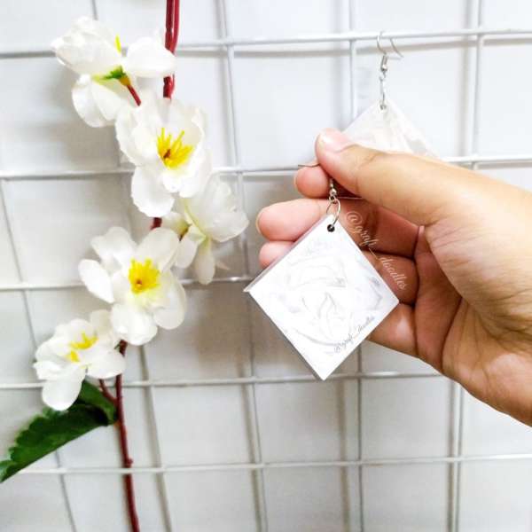 White and silver marble Earrings by Grafi Doodles