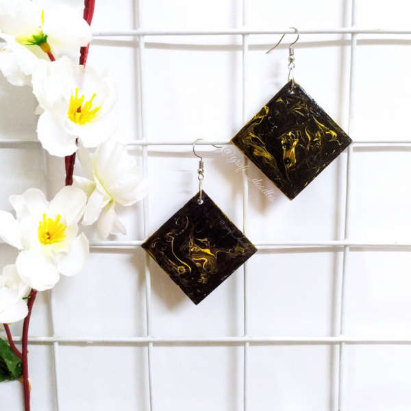 Black and Golden marble Earrings by Grafi Doodles