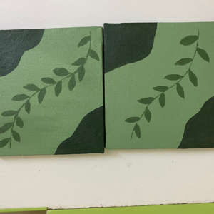 Set Of 2 Green Themed Abstract Paintings