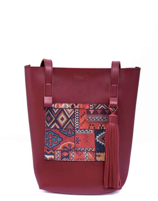 MAROON TURKISH COLORBLOCK TOTE BAG