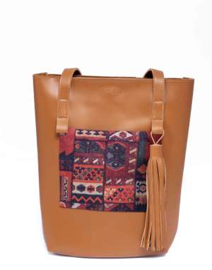 BROWN TURKISH COLORBLOCK TOTE BAG