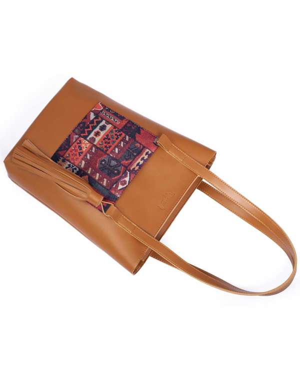 BROWN TURKISH COLORBLOCK TOTE BAG