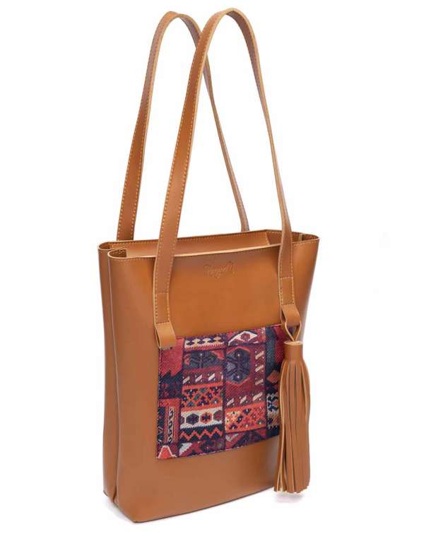 BROWN TURKISH COLORBLOCK TOTE BAG