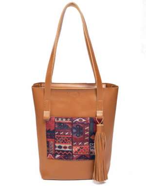 BROWN TURKISH COLORBLOCK TOTE BAG
