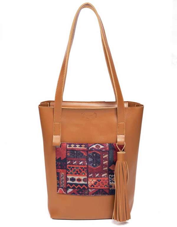 BROWN TURKISH COLORBLOCK TOTE BAG